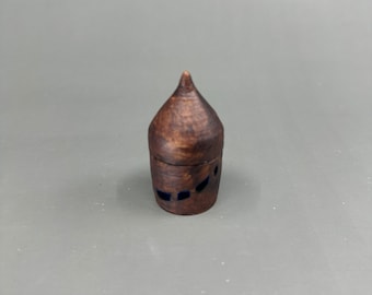 Mini brown and blue ceramic canister - tiny arcane handthrown ancient artifact-like container, jartifact