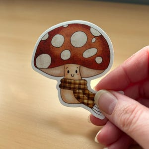 Adesivo de cogumelo, ilustração kawaii, adesivo de vinil recortado, adesivo desenhado à mão, presentes para amantes de fungos, entusiastas da natureza, arte caprichosa