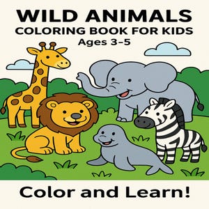 Wild Animals Coloring Book for Kids | Printable PDF | 15 Pages | Ages 3–5 | Instant Download