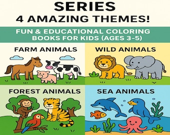 4-in-1 Coloring Book Bundle for Kids | Farm, Forest, Wild & Sea Animals | 60 Pages PDF | Ages 3–5 | Instant Download