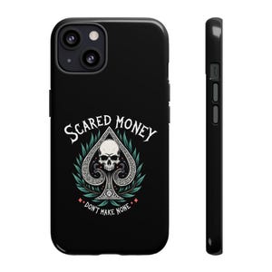 怖いお金の頭蓋骨ポーカースペードロックンロールカードライフスタイルiPhone Samsung Pixelケース、ギャンブルゲーマーギフト、クールな電話カバー、頑丈なケース