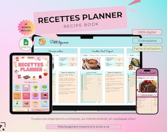 Digital Cookbook, Notebook, Recipe Journal, Digital Meal Planner, Shopping List, Google Sheets Spreadsheet