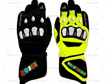 Valentino Rossi Grazie Vale VR46 inspired Motorbike Leather Racing Gloves customizable
