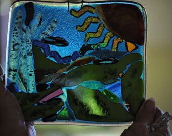 Fused and Mosaic Glass Art "The Sea"