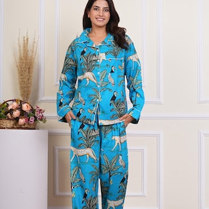 Ensemble de nuit Tbf en coton pour femme avec sac de voyage assorti - Ensemble de pyjama boutonné doux - Vêtements de détente imprimés pour vêtements de nuit, voyages et cadeaux