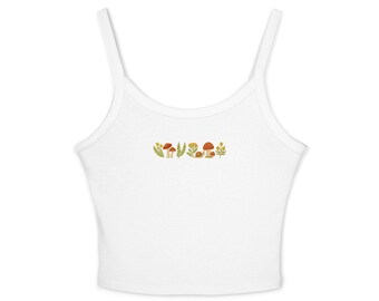 Floral Mushroom Spaghetti Strap Tank Top - Combed Cotton Blend