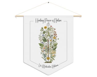 Healing Power of Nature botanical pennant | herbal illustration wall banner, naturopathic