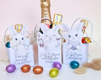 Ostern Körbchen Vorlage Set, 6 Druckbare Hasen Designs mit Süßen Botschaften, PDF zum Drucken, Ausschneiden und Basteln