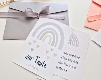 Personalisierte Taufkarte, Kommunion Karte, Konfirmation Karte, Regenbogen Karte mit Umschlag, Geldgeschenk Karte