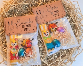 Ostern in der Tüte Lustige Ostergeschenktüte, Handgemachte Oster-Treat-Bag, DIY Set oder Komplett Tüte, Schokohase, Eier, Oster Gastgeschenk