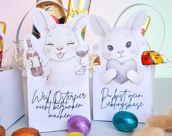 Ostern Körbchen Vorlage Set, 6 Druckbare Hasen Designs mit Süßen Botschaften, PDF zum Drucken, Ausschneiden und Basteln