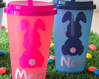 Personalisierter Osterbecher mit Strohhalm, Hase Kinderbecher, Name Tasse, Osterkorb Geschenk, Wiederverwendbarer Trinkbecher für Kinder