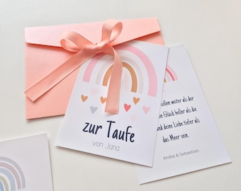 Personalisierte Taufkarte, Kommunion Karte, Konfirmation Karte, Regenbogen Karte mit Umschlag, Geldgeschenk Karte