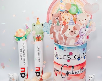 Geburtstag Duplo Banderolen – Geld- & Gutscheinverpackung für Kinder – 18 Tierdesigns mit motivierenden Sprüchen – PDF Sofortdownload