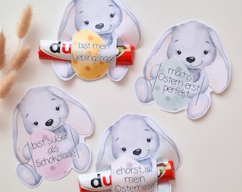 Osterkarte mit Aquarellhase für Duplo Schokolade, Süße Botschaft, Handgemachte Karte, Originelle Ostergeschenkidee