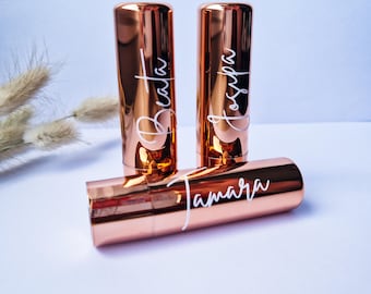 JGA Team Braut Trauzeugin Brautjungfer Name Personalisierter Lippenbalsam Elegantes Gastgeschenk Wunschname für Team Bride oder Brautparty