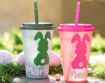 Personalisierter Osterbecher mit Strohhalm, Hase Kinderbecher, Name Tasse, Osterkorb Geschenk, Wiederverwendbarer Trinkbecher für Kinder