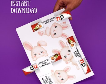 Oster Duplo Schokoladenhalter Vorlage, Druckbare Hasen Designs mit Süßen Botschaften, PDF zum Drucken und Ausschneiden