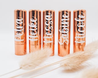 JGA Team Braut Trauzeugin Brautjungfer Name Personalisierter Lippenbalsam Elegantes Gastgeschenk Wunschname für Team Bride oder Brautparty