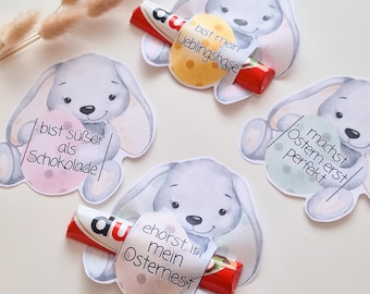 Ostern Duplo Schokoladenhalter Vorlage, Aquarell-Hasen Designs mit Süßen Botschaften, PDF zum Drucken und Ausschneiden