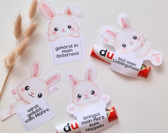Osterkarte mit Aquarellhase für Duplo Schokolade, Süße Botschaft, Handgemachte Karte, Originelle Ostergeschenkidee