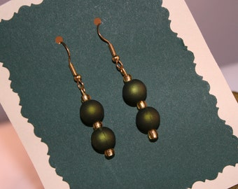 Gold Earrings with Moss Green