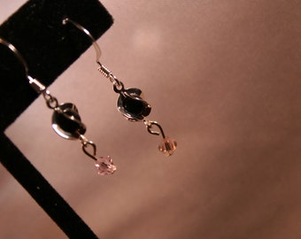 Silver Earrings with Wrapped Black and Crystal