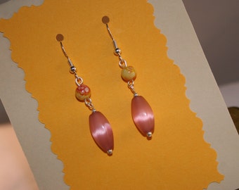 Sunburst Silver Earrings with Pink Catseye dangles