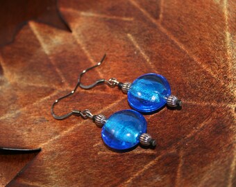 Gunmetal and blue earrings