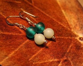 Teal Green and Misted Green Silver Dangle Earrings (2744)