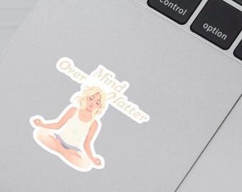 Meditation Sticker - Meditating Woman Illustration, Mindfulness Yoga Sticker, Motivational Vinyl Decal, Self Care Laptop Sticker