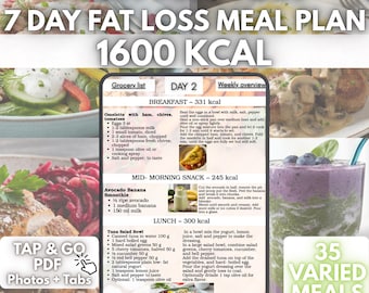 Weight Loss Meal Plan for Women - 7 Day High Protein 1600 kcal | Balanced, Clickable Digital Diet Plan with Grocery list & Healthy Recipes
