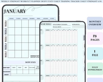 Minimalist Interactive Workout Planner, 73- Page Digital Fitness Journal, Undated Hyperlinked Gym Planner, Track Progress & Body Stats