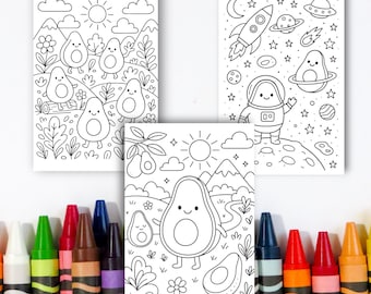 Avocado Coloring Pages Set of 3 - Instant Digital Download, Printable Coloring Sheets for Kids & Adults, Cute Coloring Printable Book