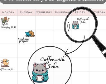 Cute Kitty Cliparts - 13 Digital & Printable Cat Stickers for Planner, Funny Cats Clipart, Digital Stickers + 300 DPI Printable Sheet