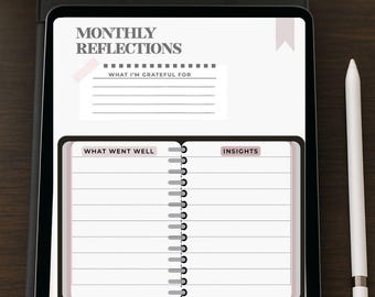 Digital Monthly Planner, Undated Minimalist Planner Hyperlinked Planner To-do lists, Goals Tracker, Digital Journal, Aesthetic Notes