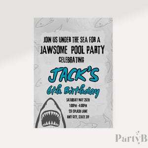 Shark Pool Party Invitation | DIY Printable Canva Template | Instant Download | Pool Party Invite | Shark Birthday | Boys Birthday