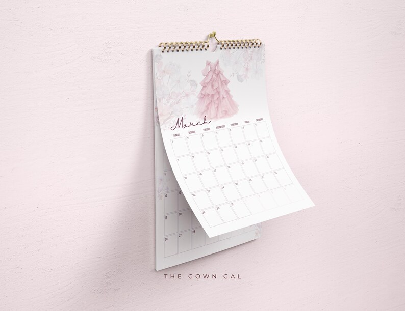 2026 Fashion Calendar, Blush Pink Gown Illustrations, 12-page Monthly ...