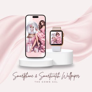 Elegante sfondo personalizzato per lo schermo dello smartwatch / Sfondo estetico per iPhone e Apple Watch / Quadrante rosa glamour per iWatch per tutte le fashioniste