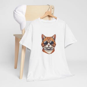 Cool Cat T-Shirt - Sunglasses Cat Graphic Tee - No Background Design - Unisex Funny Kitty Shirt - Trendy Cat Lover Gift
