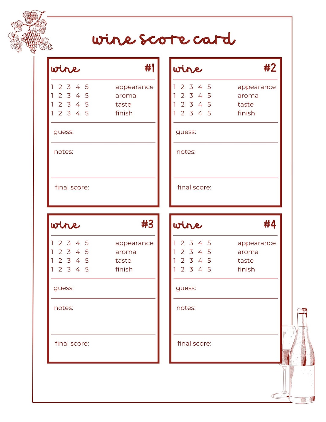 Printable Wine Tasting Scorecard - Etsy