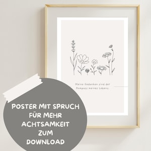 Poster with affirmation PNG | Mindfulness motivation & mental strength | positive thoughts | mental health | Self-care poster flowers