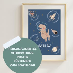 Cartel de afirmación para niños PDF | personalizado | Animación para la habitación de los niños | Regalo para niños que empiezan el colegio | Espacio | Dinosaurio