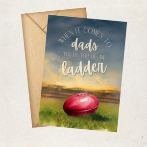 Tarjeta del Día del Padre de la AFL, regalo de cumpleaños para papá futbolista, imprimible, tarjeta deportiva con ilustraciones de acuarela de fútbol australiano, descarga una tarjeta única.