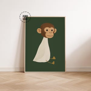 Lámina artística de mono con cuerpo de cisne - Póster de animal surrealista - Póster de mono - Decoración de pared moderna y peculiar - Lámina artística absurda - Decoración divertida de Pascua