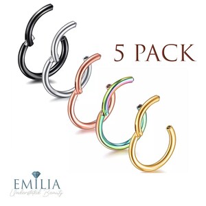 5 Pack Surgical Steel Hinged Segment Ring | Septum Clicker Ring | Ear Cartilage Hoop | Huggie Earrings | Tiny Nose Hoops | 16 & 14G