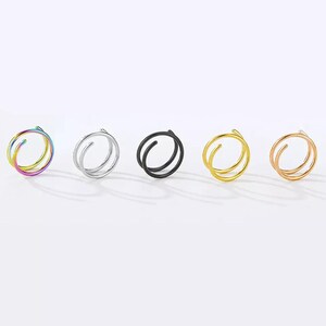 Steel Twisted Helix Nose Ring | Double Curl Ear Ring | Ear Cartilage Tragus Helix | Black Silver Gold Jewellery | Unisex Gift
