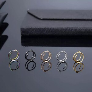 Steel Twisted Helix Nose Ring | Double Curl Ear Ring | Ear Cartilage Tragus Helix | Black Silver Gold Jewellery | Unisex Gift