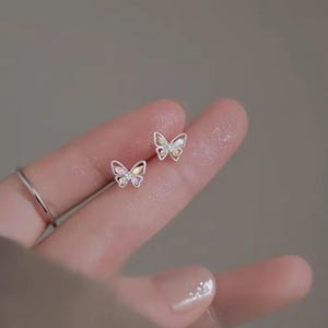 Cute Sterling Silver Butterfly Opal Earrings | Dainty Colourful Womens Stud Piercing | Perfect Jewellery Gift