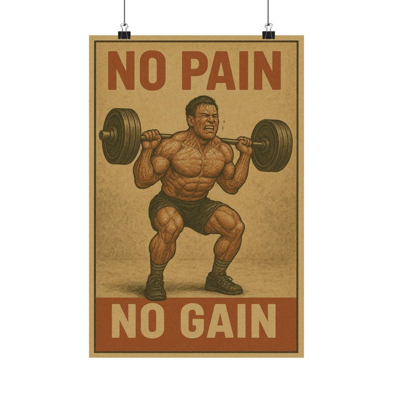No Pain, No Gain - Vintage Grit Gym Wall Art - Motivational Fitness ...